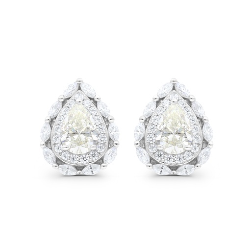 [EAR01CIT00WCZC184] Sterling Silver 925 Earring Rhodium Plated Embedded With Yellow Zircon And White CZ