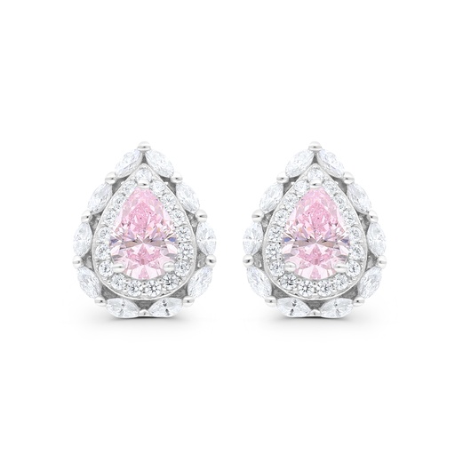 [EAR01PIK00WCZC184] Sterling Silver 925 Earring Rhodium Plated Embedded With pink Zircon And White CZ