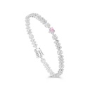 Sterling Silver 925 Bracelet Rhodium Plated Embedded With Pink Zircon And White CZ