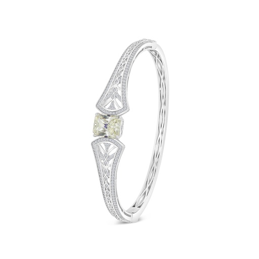 [BNG01CIT00WCZA083] Sterling Silver 925 Bangle Rhodium Plated Embedded With Yellow Zircon And White CZ