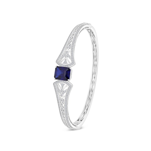 [BNG01SAP00WCZA083] Sterling Silver 925 Bangle Rhodium Plated Embedded With Sapphire Corundum And White CZ