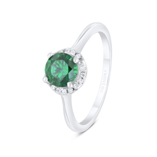 Sterling Silver 925 Ring Rhodium Plated Embedded With Emerald Zircon And White CZ