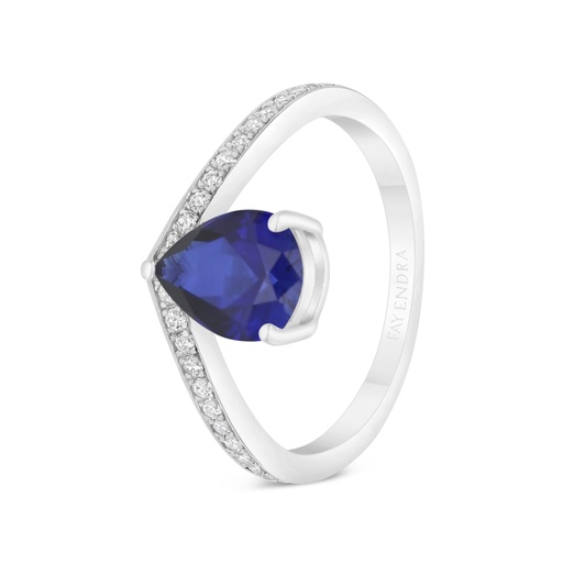 Sterling Silver 925 Ring Rhodium Plated Embedded With Sapphire Corundum And White CZ