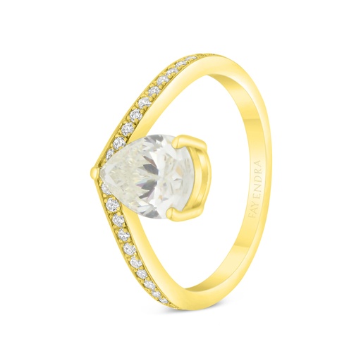 Sterling Silver 925 Ring Gold Plated Embedded With Yellow Zircon And White CZ