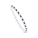 Sterling Silver 925 Bracelet Rhodium Plated Embedded With Sapphire Corundum And White CZ 19 CM
