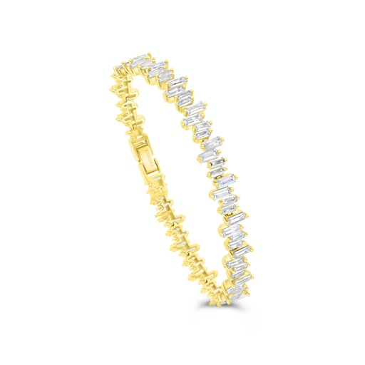 [BRC02WCZ19000B094] Sterling Silver 925 Bracelet Gold Plated Embedded With White CZ 19 CM