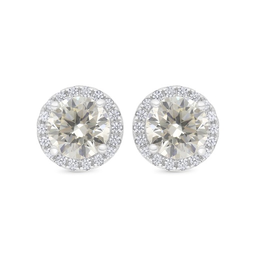 [EAR01CIT00WCZC190] Sterling Silver 925 Earring Rhodium Plated Embedded With Yellow Zircon And White CZ