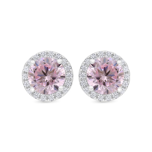 [EAR01PIK00WCZC190] Sterling Silver 925 Earring Rhodium Plated Embedded With Pink Zircon And White CZ