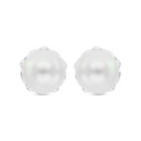 Sterling Silver 925 Earring Rhodium Plated Embedded With White Shell Pearl And White CZ