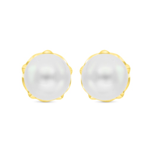 [EAR02PRL00WCZC191] Sterling Silver 925 Earring Gold Plated Embedded With White Shell Pearl And White CZ