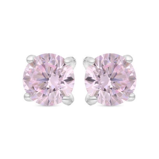 [EAR01PIK00WCZC193] Sterling Silver 925 Earring Rhodium Plated Embedded With Pink Zircon And White CZ