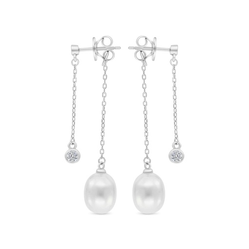 [EAR01PRL00WCZC197] Sterling Silver 925 Earring Rhodium Plated Embedded With White Shell Pearl And White CZ