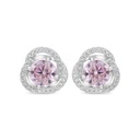 Sterling Silver 925 Earring Rhodium Plated Embedded With Pink Zircon And White CZ