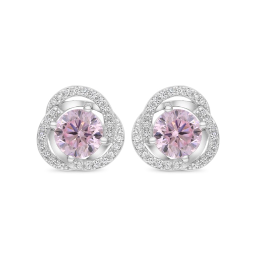 [EAR01PIK00WCZC198] Sterling Silver 925 Earring Rhodium Plated Embedded With Pink Zircon And White CZ