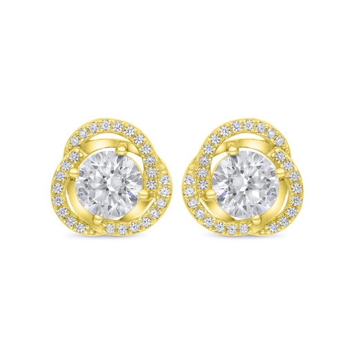 [EAR02CIT00WCZC198] Sterling Silver 925 Earring Gold Plated Embedded With Yellow Zircon And White CZ