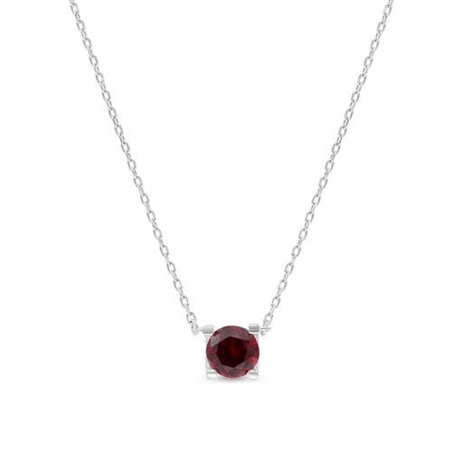 [NCL01RUB00WCZB276] Sterling Silver 925 Necklace Rhodium Plated Embedded With Ruby Corundum And White CZ