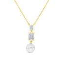 Sterling Silver 925 Necklace Gold Plated Embedded With White Shell Pearl And White CZ