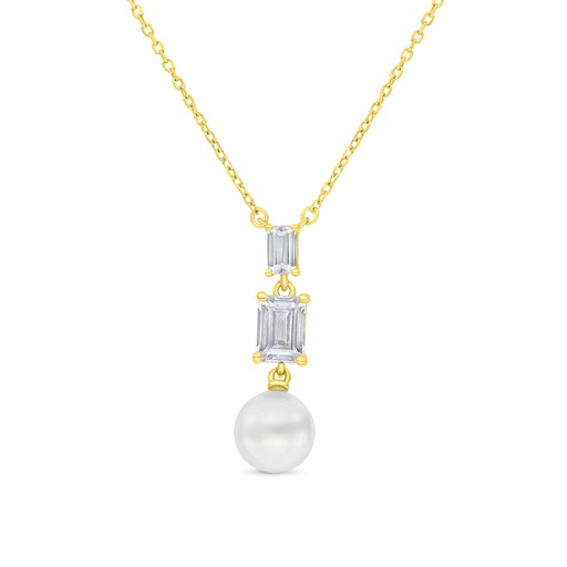 [NCL02PRL00WCZB282] Sterling Silver 925 Necklace Gold Plated Embedded With White Shell Pearl And White CZ