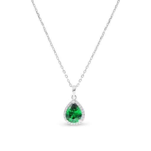 [NCL01EMR00WCZB283] Sterling Silver 925 Necklace Rhodium Plated Embedded With Emerald Zircon And White CZ