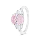 Sterling Silver 925 Ring Rhodium Plated Embedded With Pink Zircon And White CZ 