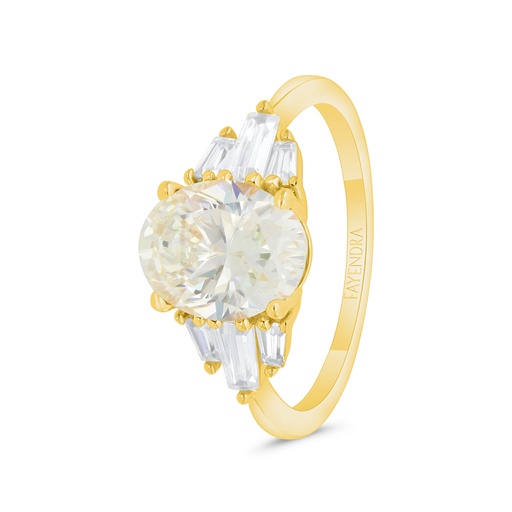 Sterling Silver 925 Ring Gold Plated Embedded With Yellow Zircon And White CZ 