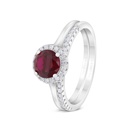 Sterling Silver 925  Ring (Twins) Rhodium Plated Embedded With Ruby Corundum And White CZ