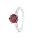 Sterling Silver 925 Ring Rhodium Plated Embedded With Ruby Corundum And White CZ 