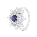 Sterling Silver 925 Ring Rhodium Plated Embedded With Sapphire Corundum And White CZ 