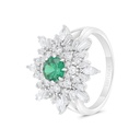 Sterling Silver 925 Ring Rhodium Plated Embedded With Emerald Zircon And White CZ 