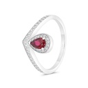 Sterling Silver 925 Ring Rhodium Plated Embedded With Ruby Corundum And White CZ 