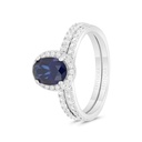 Sterling Silver 925 Ring (Twins) Rhodium Plated Embedded With Sapphire CorundumAnd White CZ