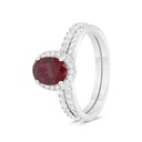Sterling Silver 925 Ring (Twins) Rhodium Plated Embedded With Ruby Corundum And White CZ