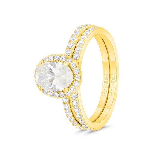 Sterling Silver 925 Ring (Twins) Gold Plated Embedded With Yellow Zircon And White CZ
