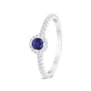 Sterling Silver 925 Ring Rhodium Plated Embedded With Sapphire Corundum And White CZ 