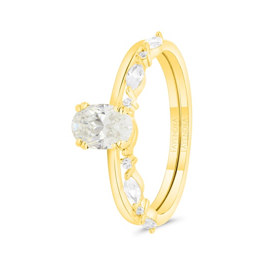 Sterling Silver 925 Ring (Twins) Gold Plated Embedded With Yellow Zircon And White CZ