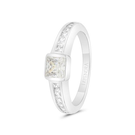 Sterling Silver 925 Ring Rhodium Plated Embedded With Yellow Zircon And White CZ For Men