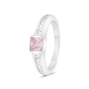 Sterling Silver 925 Ring Rhodium Plated Embedded With Pink Zircon And White CZ For Men