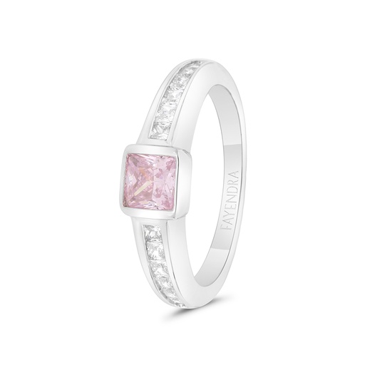 Sterling Silver 925 Ring Rhodium Plated Embedded With Pink Zircon And White CZ For Men