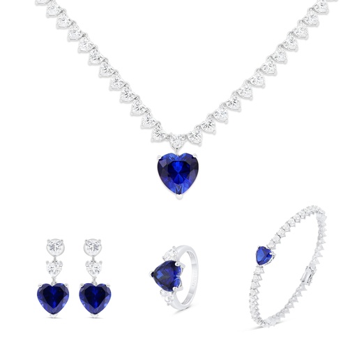 Sterling Silver 925 SET Rhodium Plated Embedded With Sapphire CorundumAnd White CZ