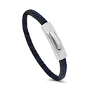 Stainless Steel Bracelet, Rhodium Plated Embedded With Black And Blue Leather For Men 316L
