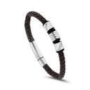 Stainless Steel Bracelet, Rhodium Plated Embedded With Brown Leather For Men 316L