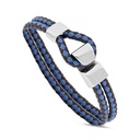 Stainless Steel Bracelet, Rhodium Plated Embedded With Brown And Blue Leather For Men 316L