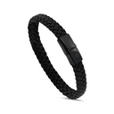 Stainless Steel Bracelet, Black Plated Embedded With Black Leather For Men 316L