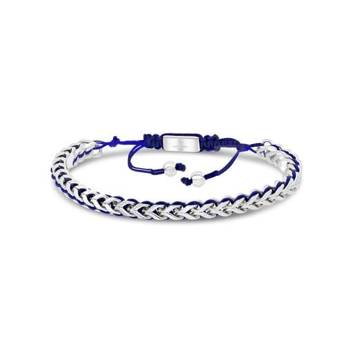 [BRC0900002000A151] Stainless Steel Bracelet, Rhodium Plated And Blue Thread For Men 316L