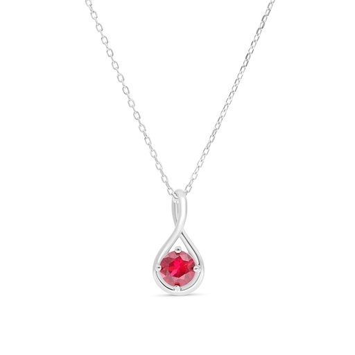 [NCL01RUB00000B364] Sterling Silver 925 Necklace Rhodium Plated Embedded With Ruby Corundum 