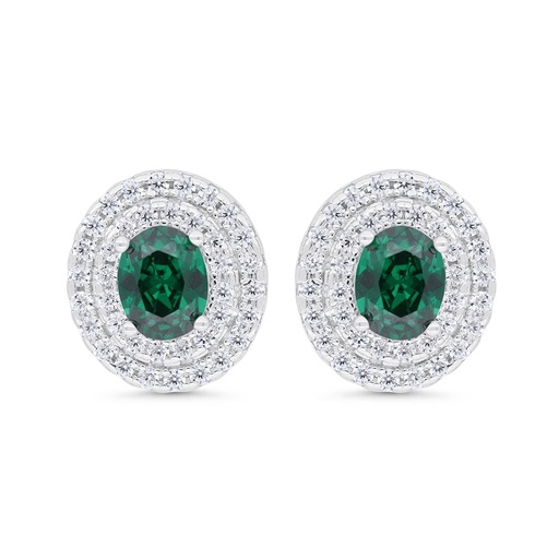 [EAR01EMR00WCZC313] Sterling Silver 925 Earring Rhodium Plated Embedded With Emerald Zircon And White Zircon