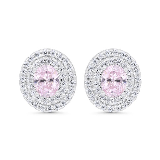 [EAR01PIK00WCZC313] Sterling Silver 925 Earring Rhodium Plated Embedded With Pink Zircon And White Zircon