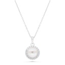 Sterling Silver 925 Necklace Rhodium Plated Embedded With Natural White Pearl And  White Zircon 