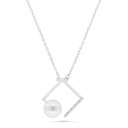 Sterling Silver 925 Necklace Rhodium Plated Embedded With Natural White Pearl And White Zircon
