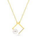 Sterling Silver 925 Necklace Gold Plated Embedded With Natural White Pearl And  White Zircon